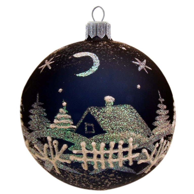 Weihnachtsbaumschmuck Kugel dunkelblau matt, Dekor   8cm