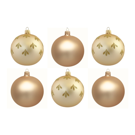 Set aus 6 Weihnachtskugeln Gold mit Blattdekor