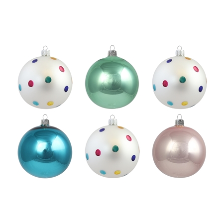 Set Weihnachtskugeln in Retro-Farben mit Punktdekor