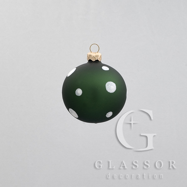 Weihnachten - Kugel aus Glas grün matt, Dekor  Φ 6 cm