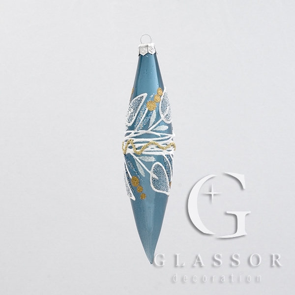 Christbaumschmuck aus Glas - Rakete blau glänzend, Dekor 13x3 cm