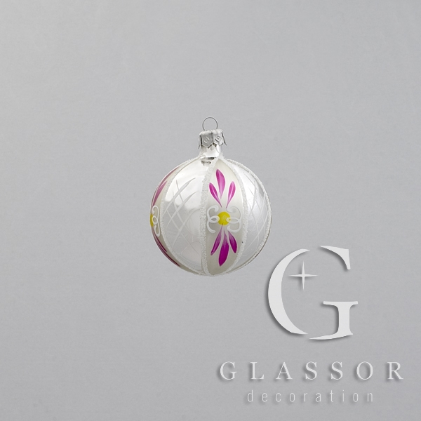 Weihnachtsschmuck aus Glas Kugel silber, Dekor 6cm