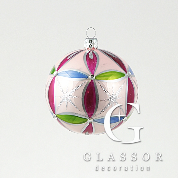 Weihnachtsschmuck, Kugel aus Glas, rosa glänzend, Dekor, Durchmesser 8 cm