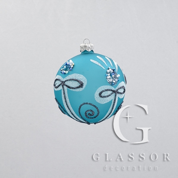 Weihnachtsdekoration in Kugelform, Farbe türkisblau, Dekor Ř 7cm