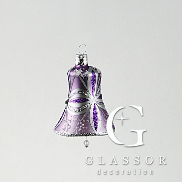 Christbaumschmuck aus Glas - Glocke lila läutend mit Dekor