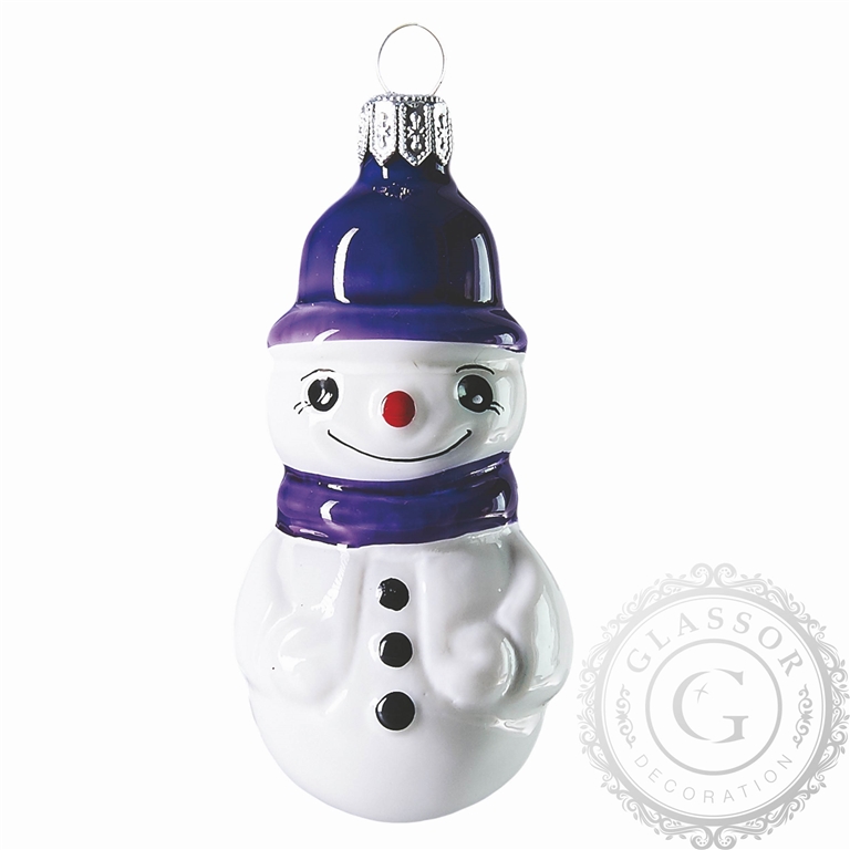 Weihnachtsschmuck - Schneemännchen in Lila-Mütze