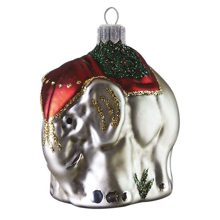 Weihnachtsschmuck, Elefant mit grünem Sattel
