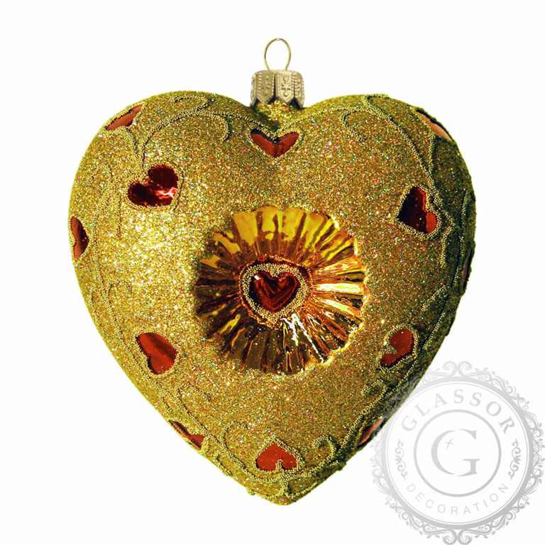 Glasherz Gold mit Herzchen
