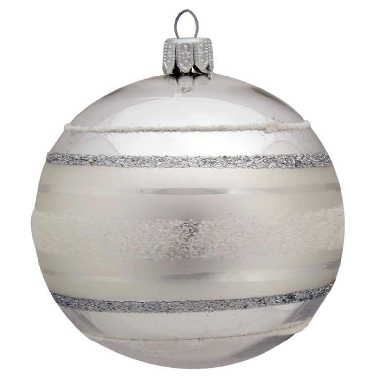Weihnachtskugel aus Glas Silber Streifen
