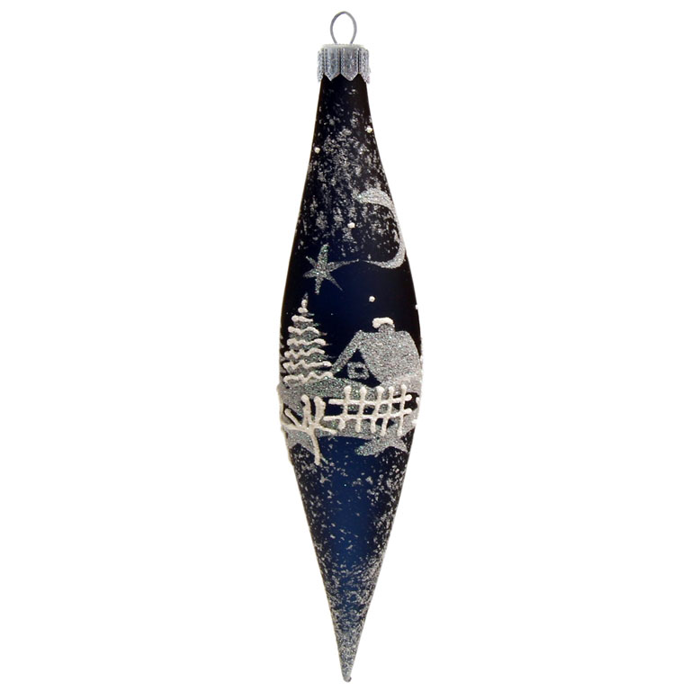 Christbaumschmuck - Rakete blau, Dekor Hütte 14x3cm