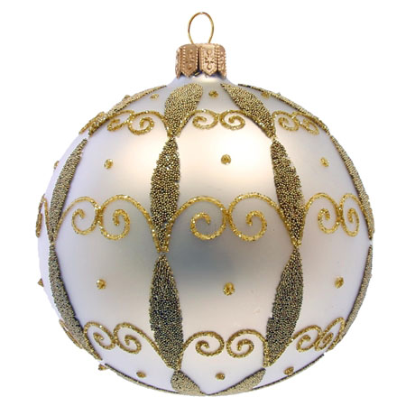 Weiße Glaskugel matt mit goldenem Dekor
