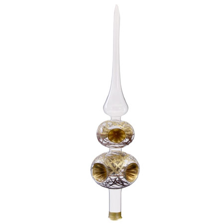 Spitze mit Reflektoren, zwei Kugeln, Dekor braune und goldene Striche