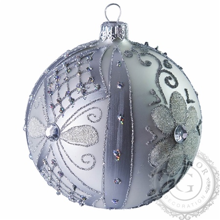Weihnachtskugel aus Glas Silber Blüten
