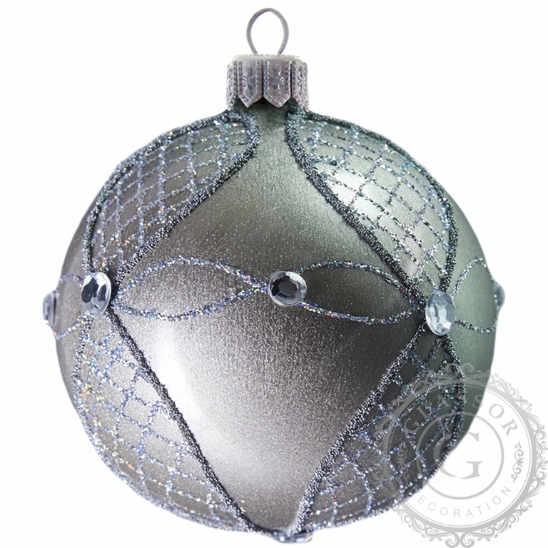 Glaskugel grau mit Ornamenten