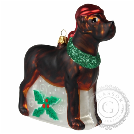 Glas Dogge mit Weihnachtsmütze | Decor-by-Glassor.cz