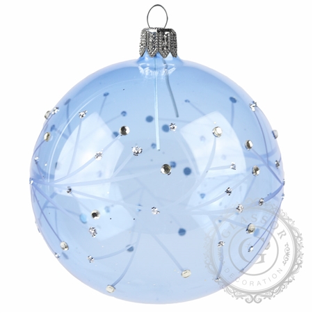 Transparente blaue Glaskugel mit sanfte Zweige Dekor | Decor-by-Glassor.cz