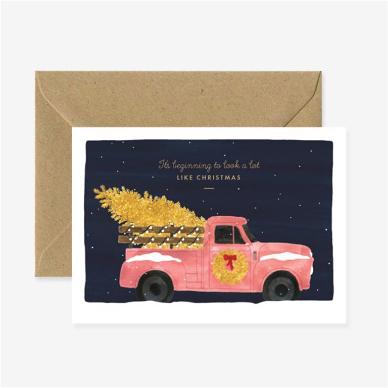 Geschenkkarte Weihnachtsauto mit Baum