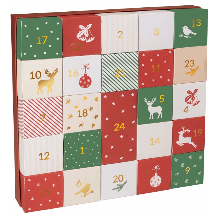 Weihnachts-Adventskalender mit Papierboxen