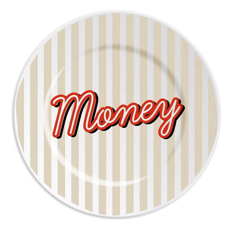 Porzellanteller mit Aufschrift "Money"