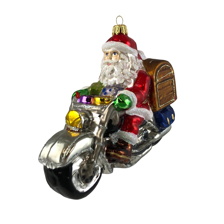 Glasfigur Weihnachtsmann auf dem Chopper
