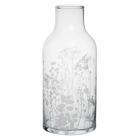 Transparente Vase mit Wiesenblumenmotiv