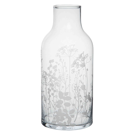 Klare Vase mit Wiesenblumenmotiv