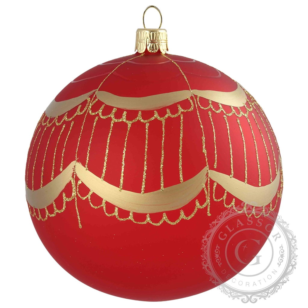 Weihnachtskugel rot mit goldenem Schleierdekor