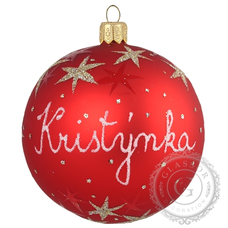 Weihnachtskugel aus Glas mit Namen rot