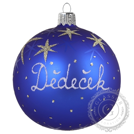 Weihnachtskugel aus Glas mit Namen blau