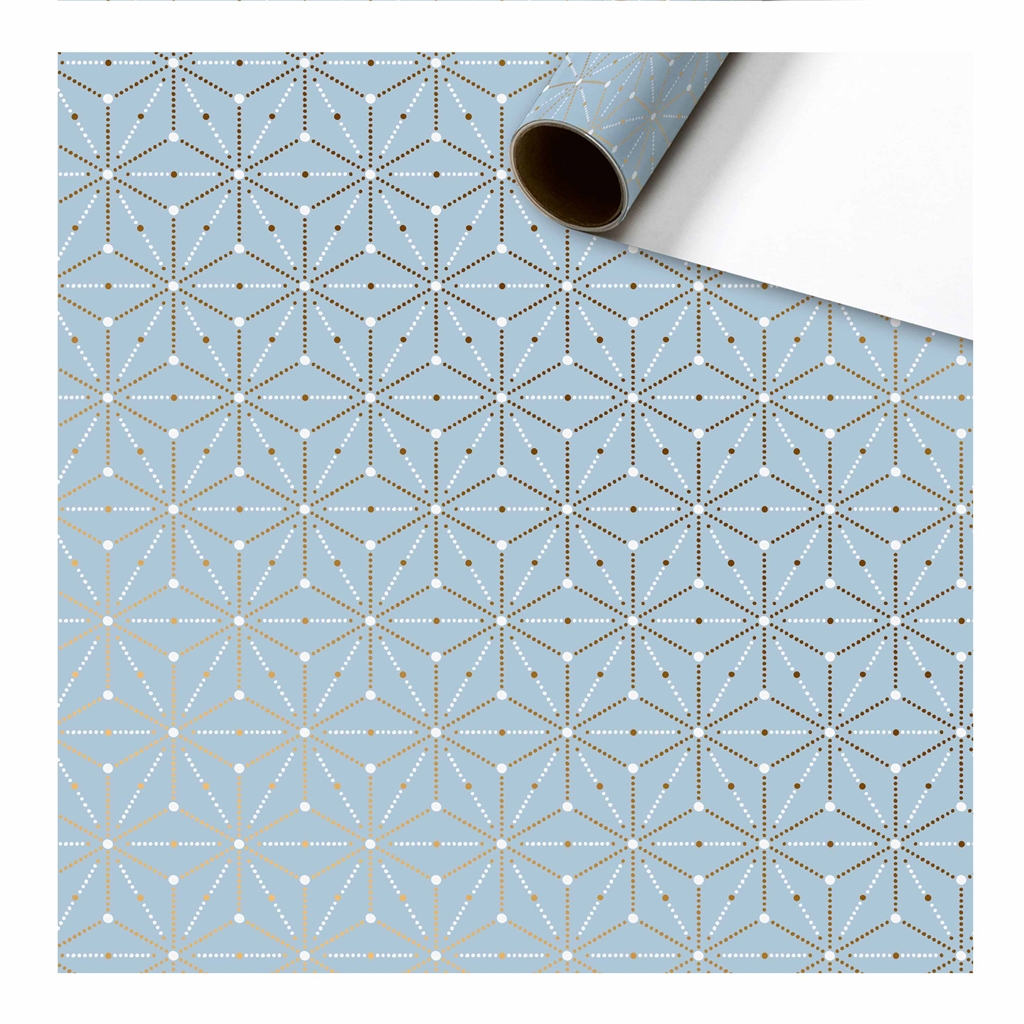 Hellblaues Geschenkpapier geometrische Schneeflocken