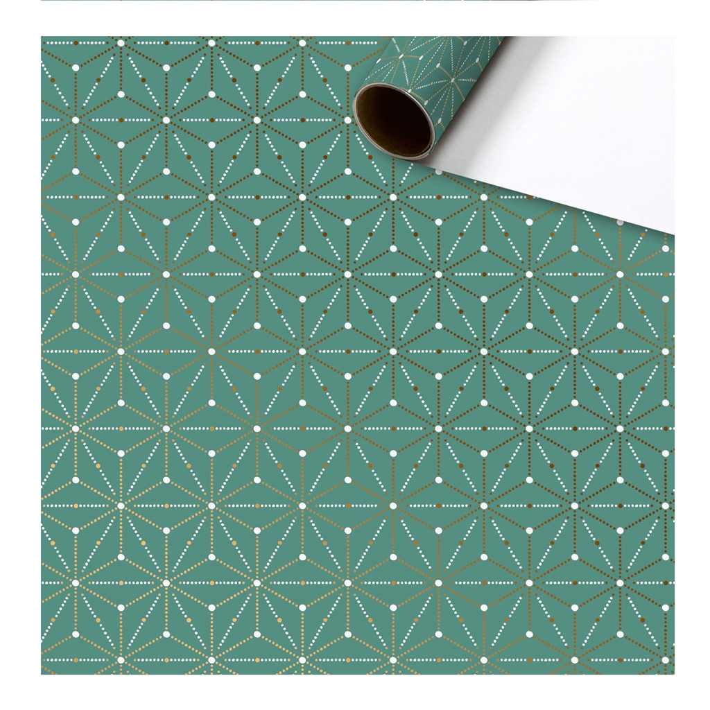 Dunkelminzgrünes Geschenkpapier geometrische Schneeflocken