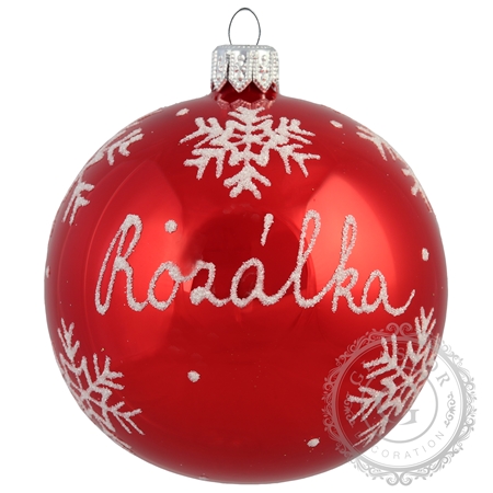 Weihnachtskugel mit Namen rot mit Schneeflocken