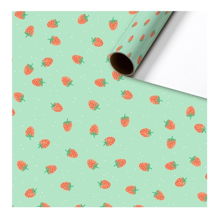 Minzgrünes Geschenkpapier mit Erdbeeren