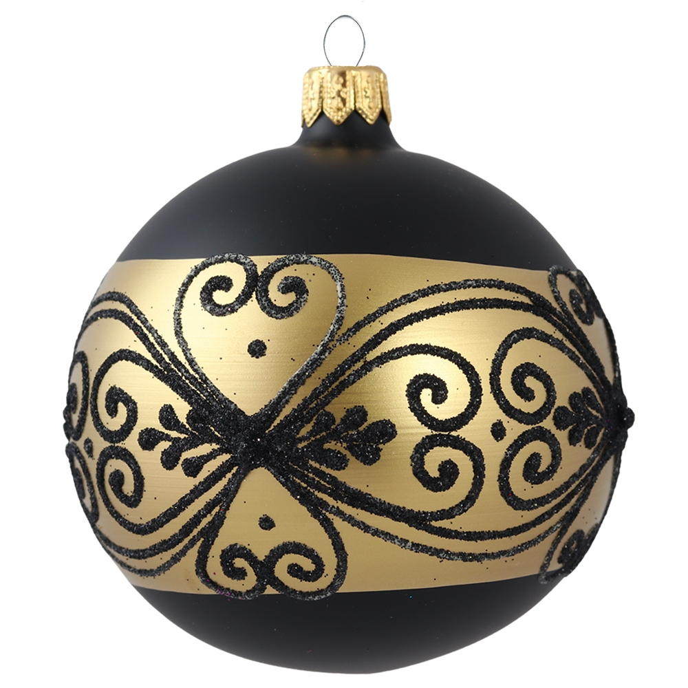 Weihnachtskugel schwarz Dekor Gold 
