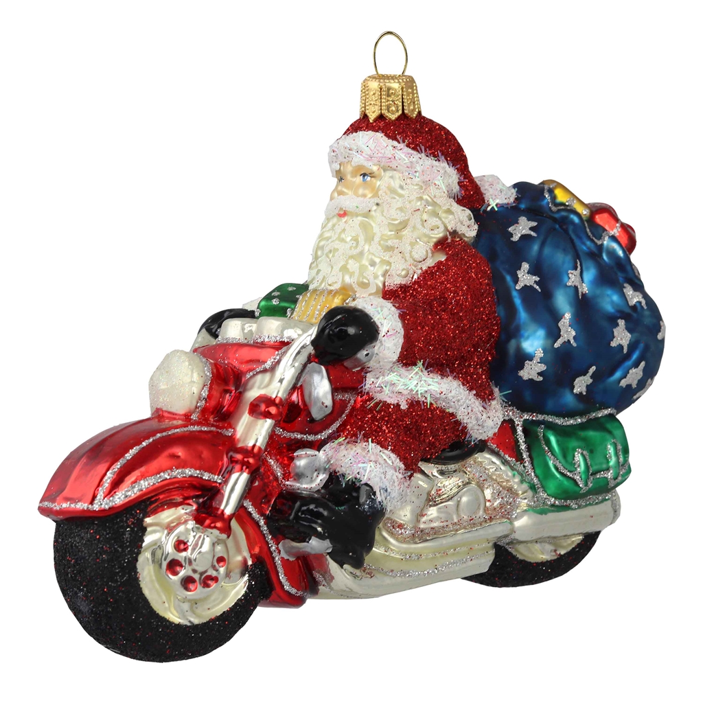 Weihnachtsmann auf Motorrad mit Geschenken