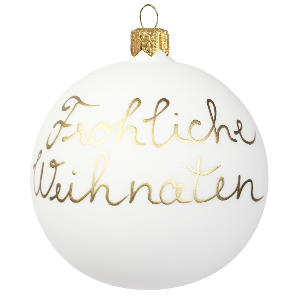 Kugel mit Text "Fröhliche Weihnachten"