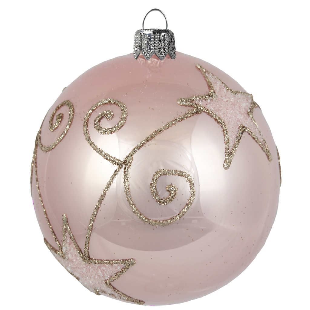 Weihnachtsglaskugel rosa mit Dekor