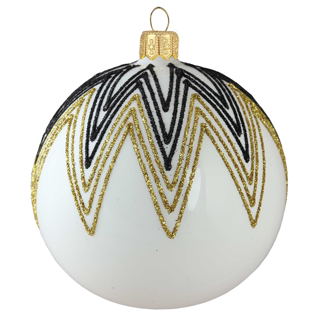 Weihnachtskugel Weiß Dekor Schwarz/Gold  