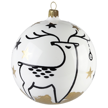 Weiße Weihnachtskugel mit Hirschdekor