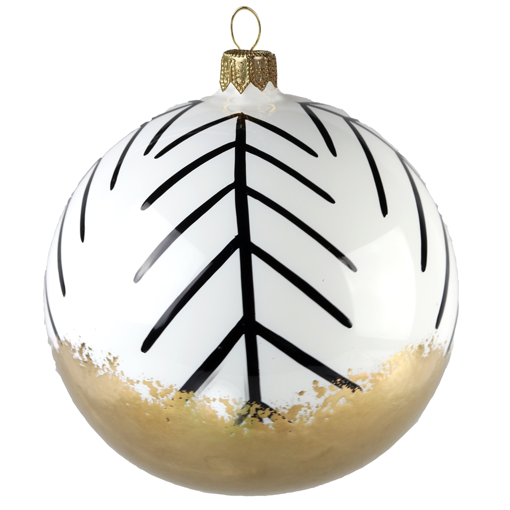 Weiße Weihnachtskugel mit schwarzem Zweigdekor