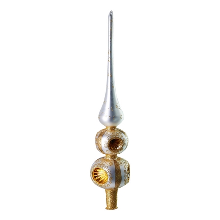 Weihnachtsspitze Weiß-Gold gestochen
