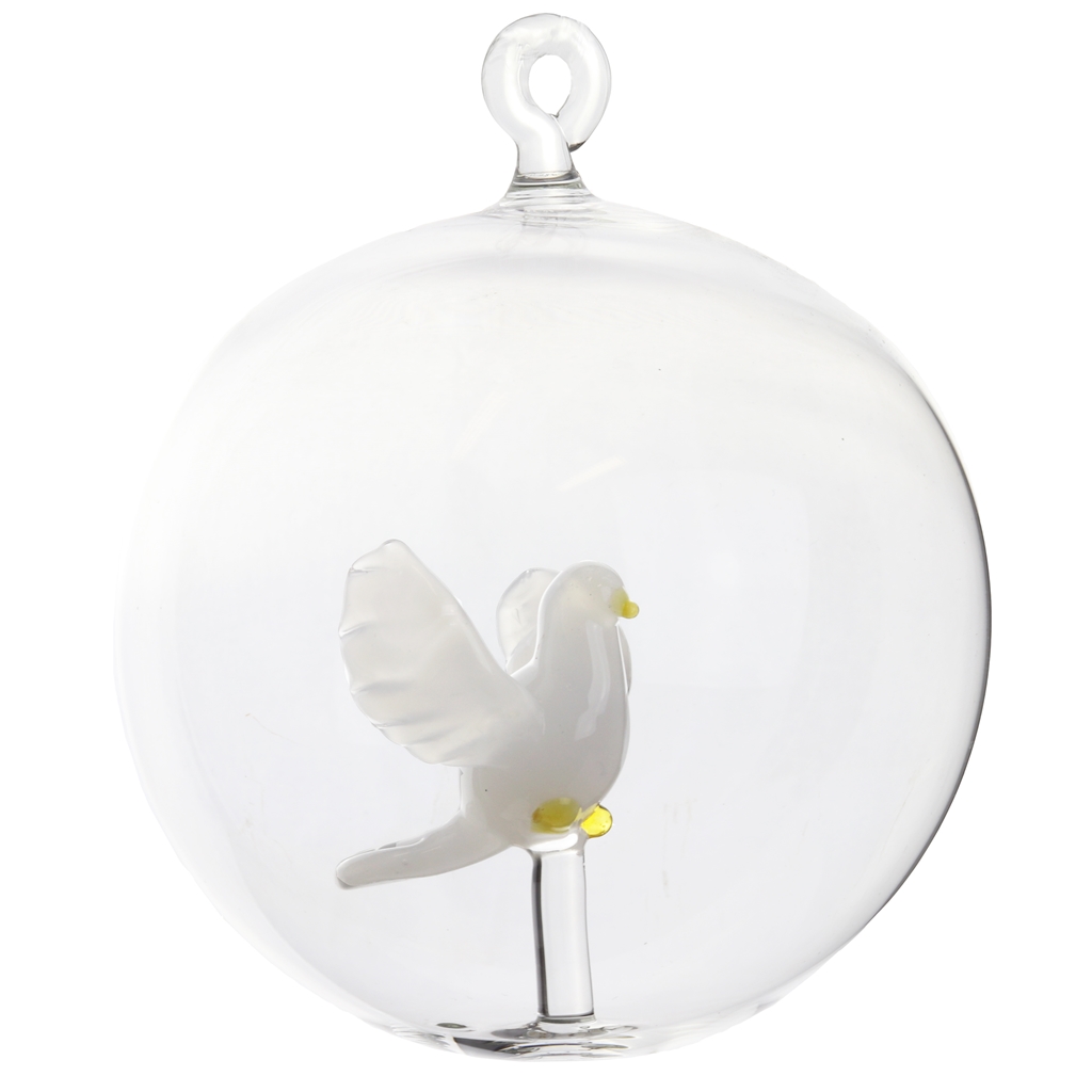 Transparente Glaskugel mit weißer Taube
