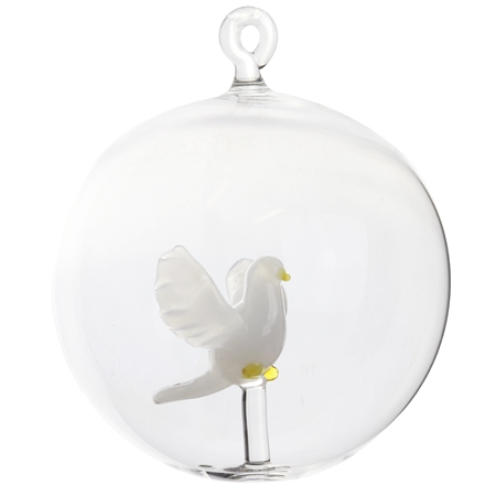 Transparente Glaskugel mit weißer Taube