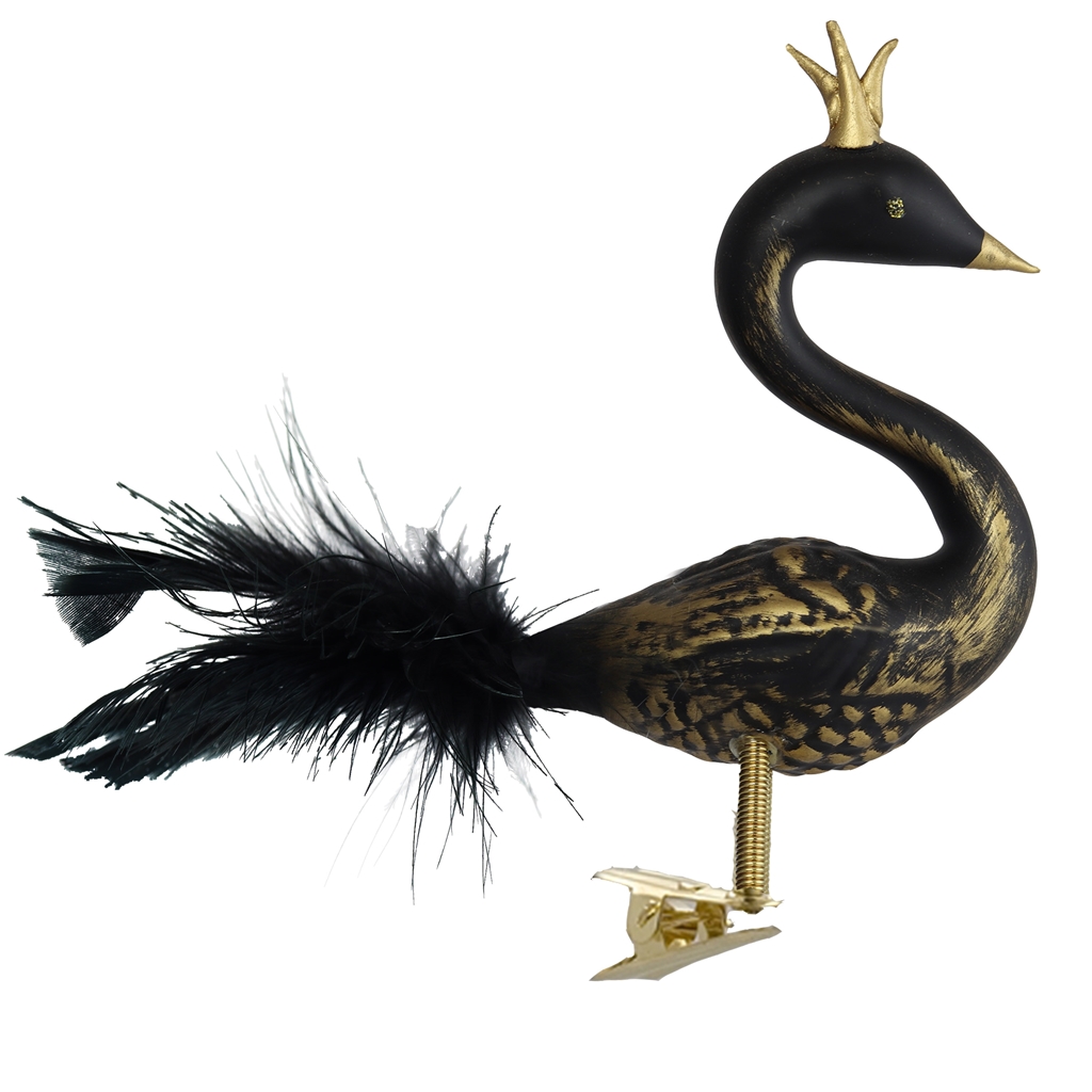 Schwarzer Schwan mit Bronzedekor und Krone