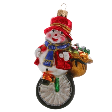 Glasfigur Schneemann Fahrrad 
