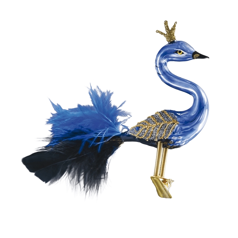 Blau-schwarzer Pfau mit goldener Krone