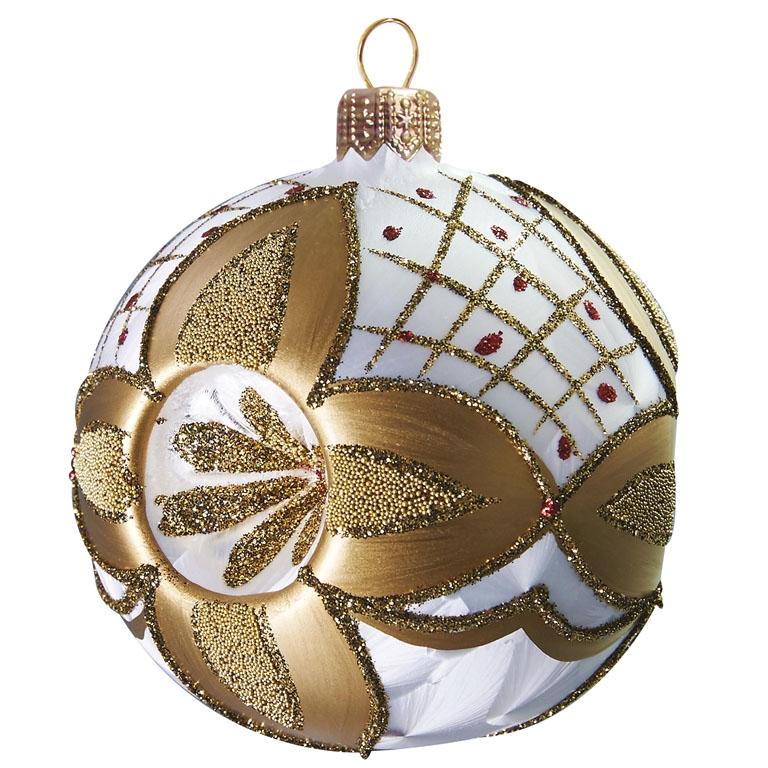 Weihnachtskugel Weiß-Gold gestochen
