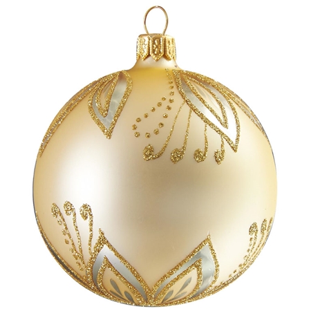Weihnachtskugel Gold mit   mit Blättern Dékor