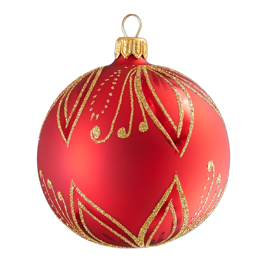 Weihnachtskugel Rot mit goldenen Blättern