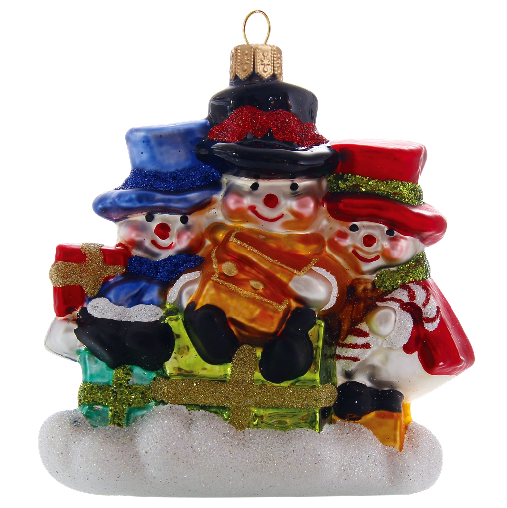 Weihnachtsfigur 3 Schneemänner mit Geschenken
